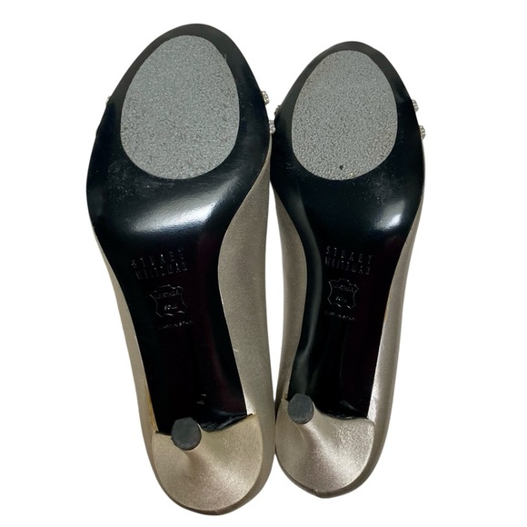 Stuart Weitzman Glohotwire Heels Chrome Raso Satin Rhinestone Peep Toe Size 6 - Picture 12 of 16